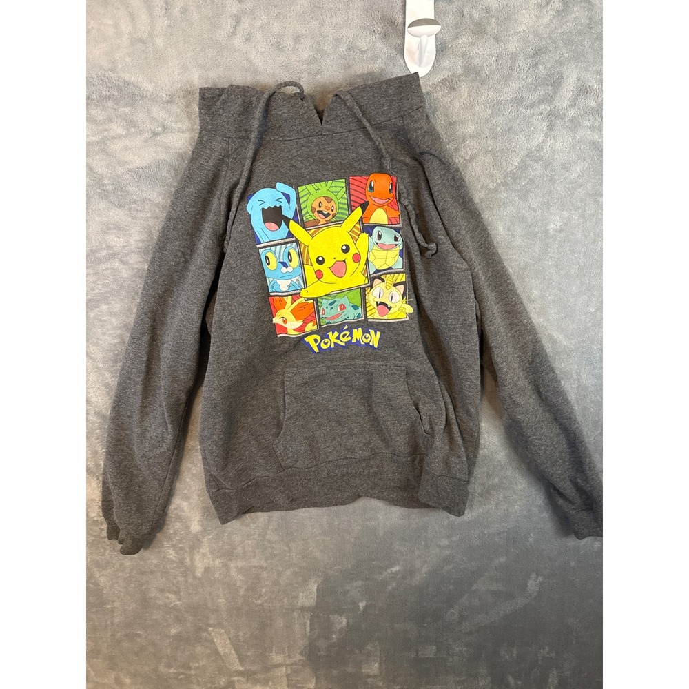 Pokemon Pikachu Graphic Hoodie Charcoal Gray Kids Medium M Pullover Sweatshirt